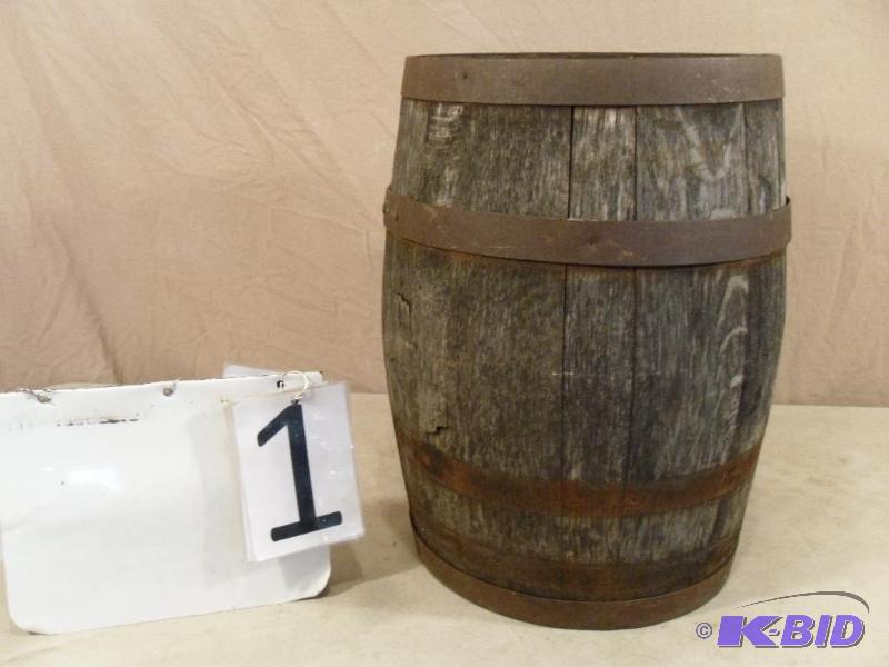 lot 1 image: Neat Heavy Wood Barrel with Top and Bottom. M...