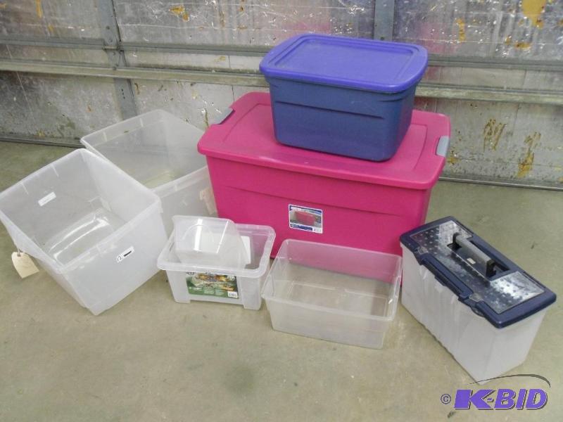 lot 104A image: Assorted Totes. 2 have lids. Conditions vary....