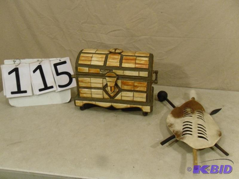 lot 115 image: Treasure Box and Wall Decor. Box is missing p...