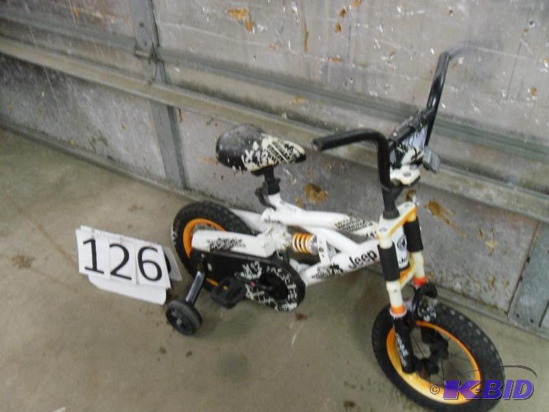 lot 126 image: Jeep themed 12" kids bike with training ...
