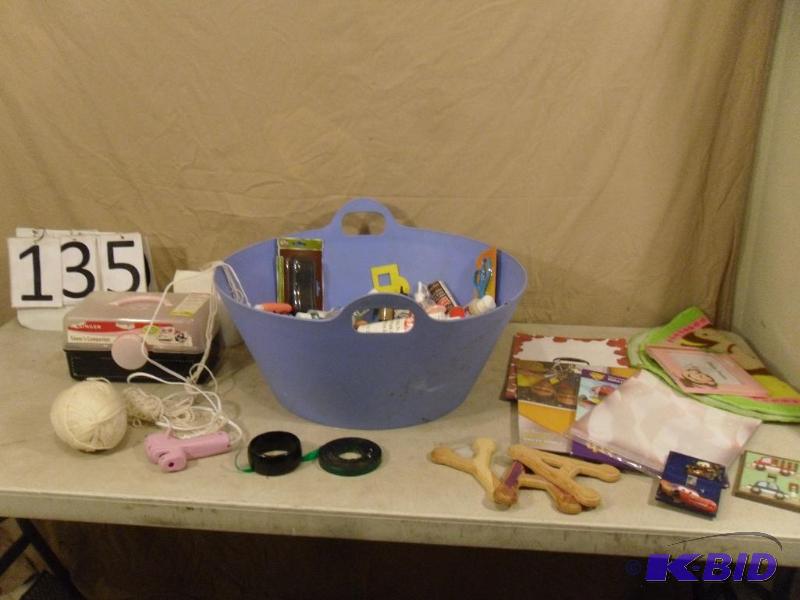 lot 135 image: Plastic Tub Filled with Assorted Craft Items....
