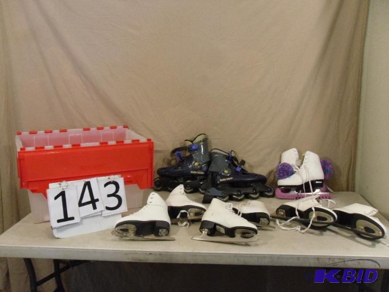 lot 143 image: 4 Pair of Ice Skates and Pair of Rollerblades...