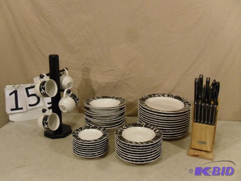 lot 159 image: Dish Set, Knife Set, and Matching Mugs with S...