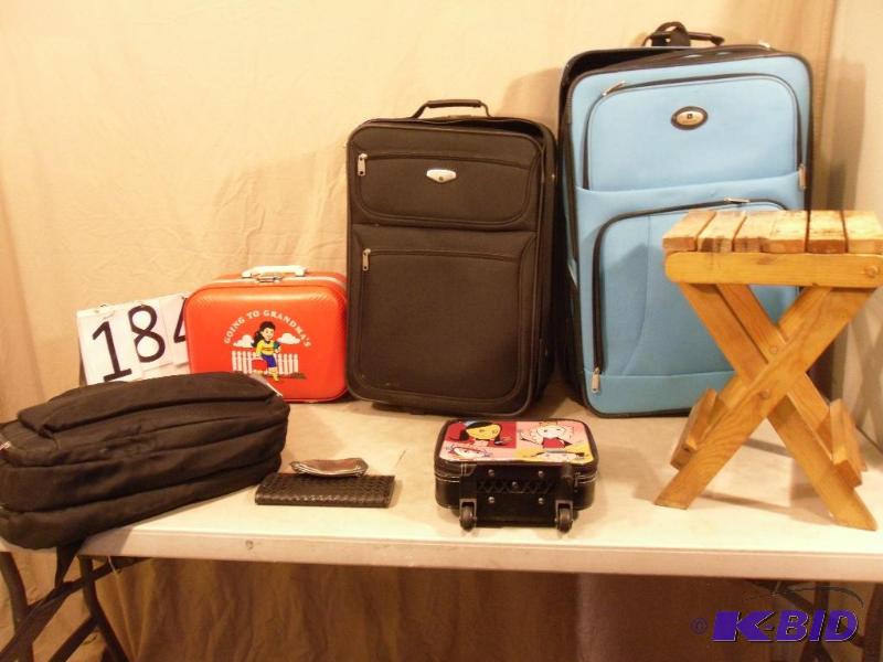 lot 184 image: Cute Little Wood Folding Stool, Luggage, Neat...