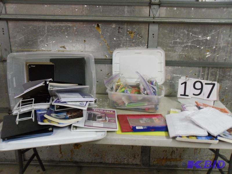 lot 197 image: 2 Totes with Lids FULL of Paper, Office Suppl...