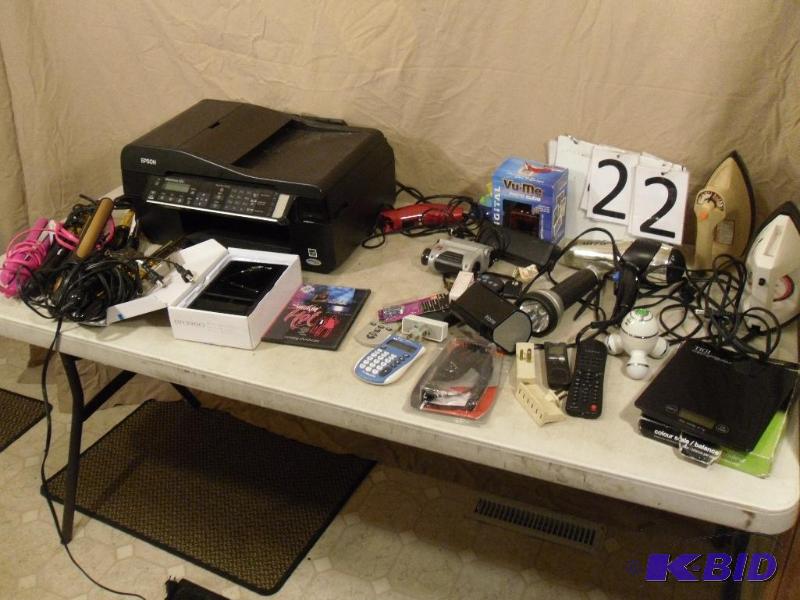 lot 22 image: Assorted electronics. Digital scale, irons, a...