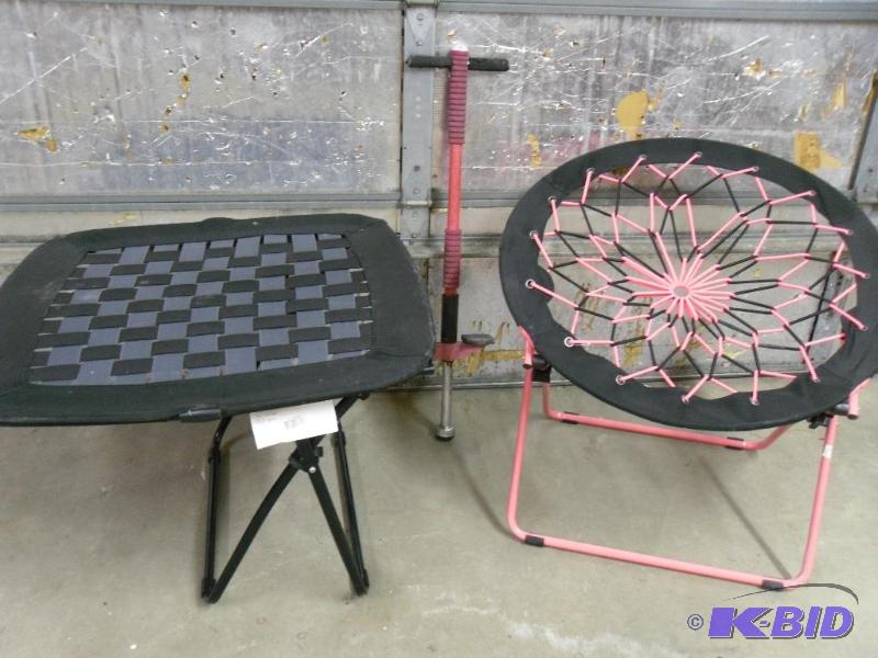 lot 232 image: 2 Unique Fold Up bungee chairs and Pogo Stick...