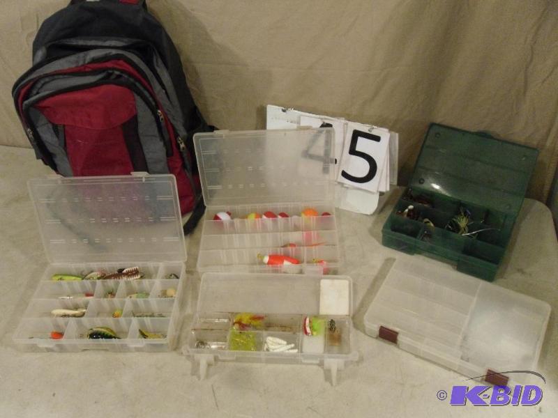 lot 45 image: Backpack with 5 Organizers Filled with Fishin...