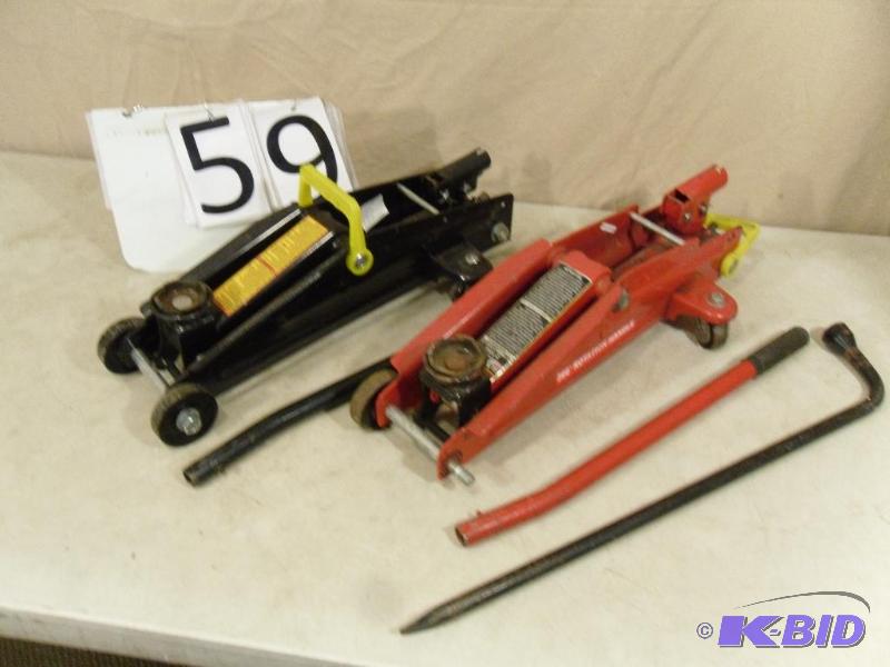 lot 59 image: 2 automotive jacks. Red one is labeled 2 ton,...