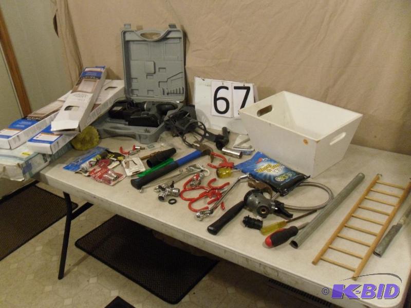 lot 67 image: Lot of Assorted Tools. Hammers, Drill, Wrench...