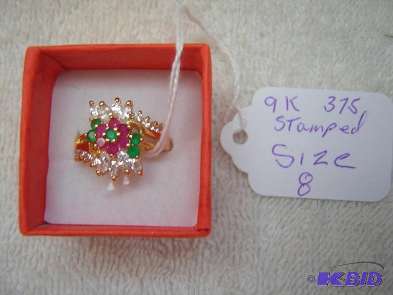 lot 74C image: Gorgeous ring. New, Stamped 9K 375. Size 8. C...