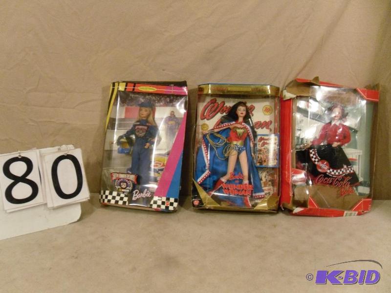 lot 80 image: Lot of 3 Collector Barbies. Boxes are junk bu...