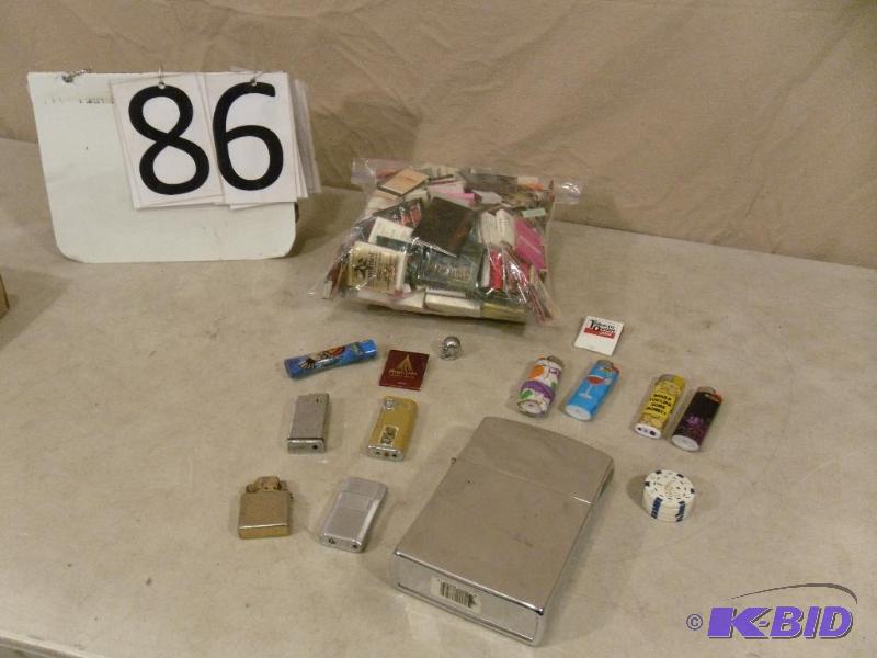 lot 86 image: Large Lot of Assorted Lighters and Matches. H...