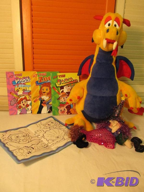 lot 28 image: Dragon, Cute Witch on a Broomstick, and Rub Off Crayon Books