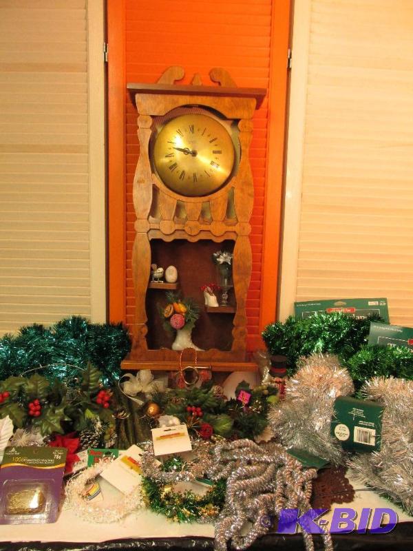 lot 35 image: Large Lot of Christmas Decor and a Clock with a Brass Face
