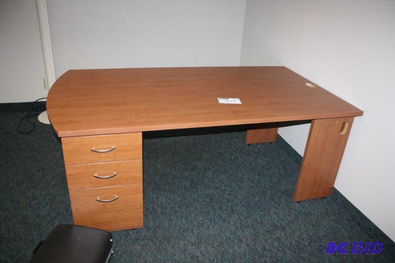 lot 1615 image: Wooden Office Desk Standing Lamp Storage Cupboard