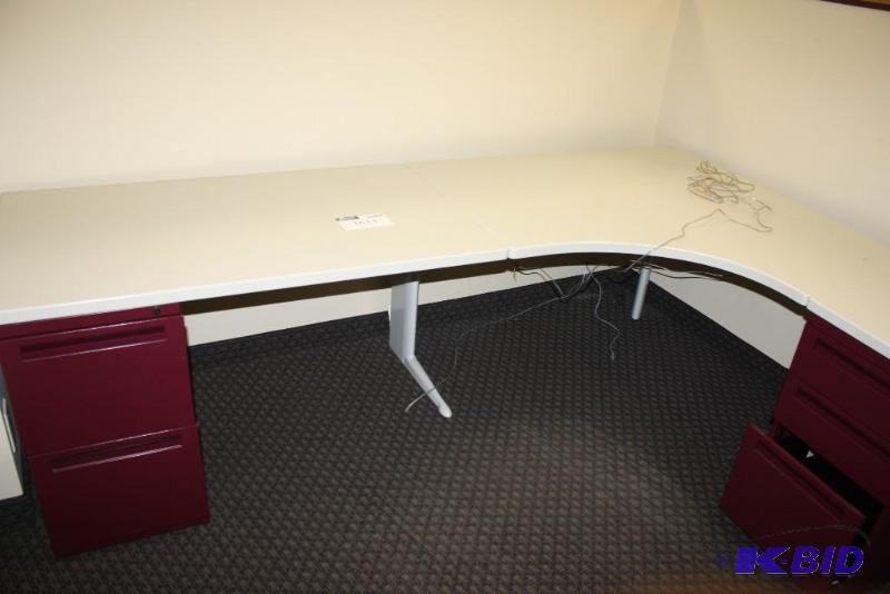 lot 1633 image: Two-Piece Office Desk wFiling Cabinet Base