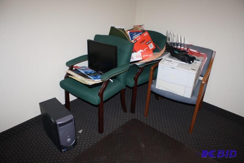 lot 1638 image: Office cHairs, Hewlett Pacard Laserjet 4100, Hanns D Monitor, And More.