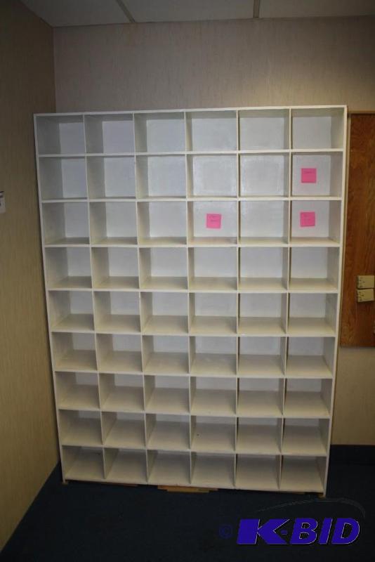 lot 1664 image: Organizational Shelving Unit Multiple Compartments