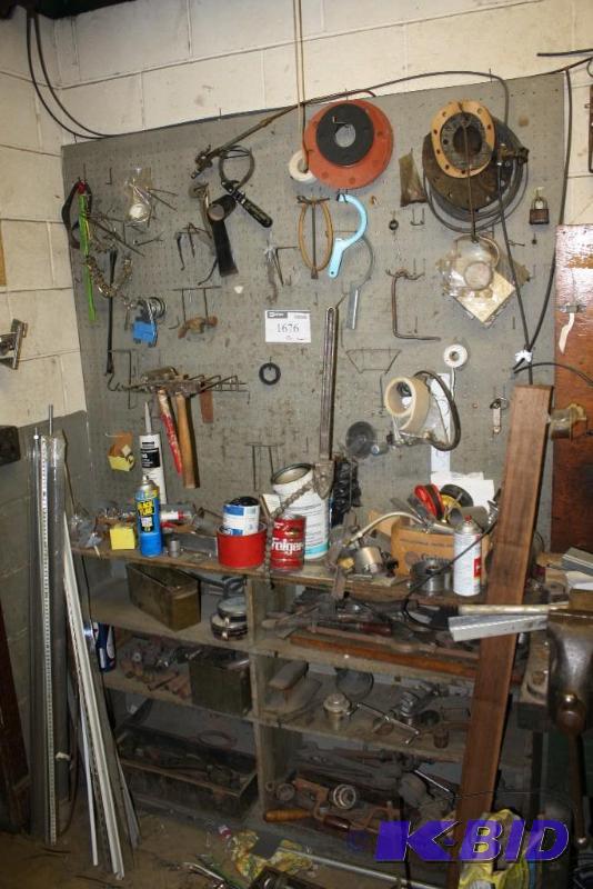 lot 1676 image: Wall Lot Including Miscellaneous Tools & Hardware.