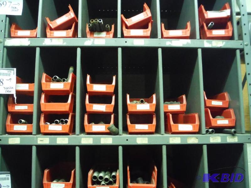 lot 1698 image: Metal Pipe Bends, Threaded Straight Piping, Adapters, Plastic Containers, And More.