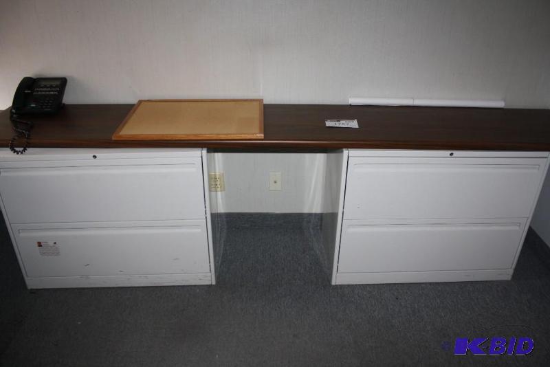 lot 1757 image: Office Lot Including Metal Storage Units wDrawers, Table Top, Samsung Phone, And More.