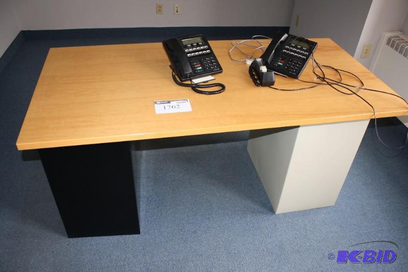 lot 1762 image: Wooden Table Top On Filing Cabinets