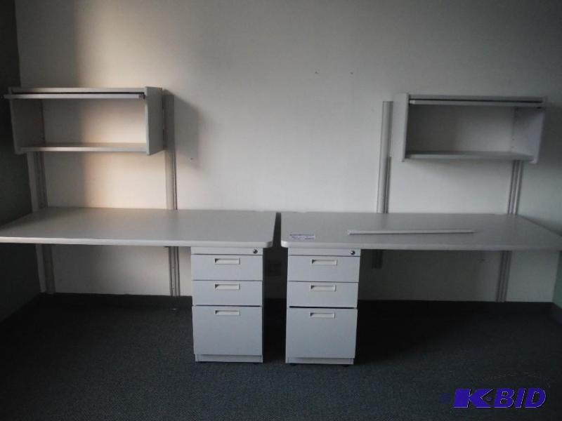 lot 1837 image: Office Desk Units wTop Storage Adjustable