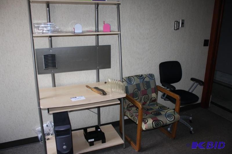 lot 1885 image: Corner Lot Including Desk, Chairs, Dell Computer Tower, And More.
