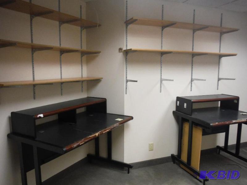 lot 1905 image: Office Lot Including Wall-Mounted Shelves Desks Chairs And More.