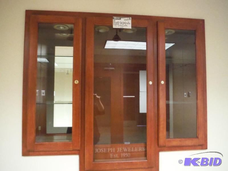 lot 1909 image: Wooden Display Cases Mounted In Wall wGlass Doors