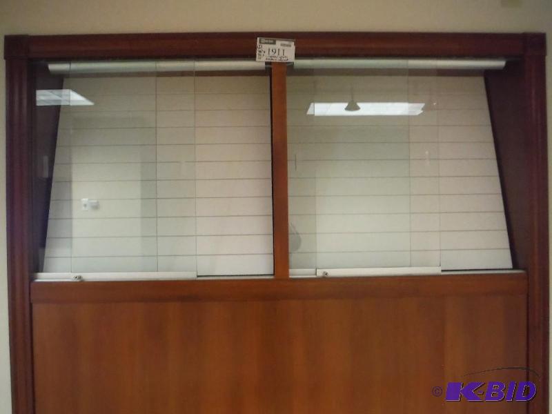 lot 1911 image: Wooden Display Case Mounted In Wall wGlass Door & White Display Board