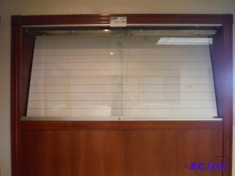 lot 1913 image: Wooden Display Case Mounted In Wall wGlass Door & White Display Board