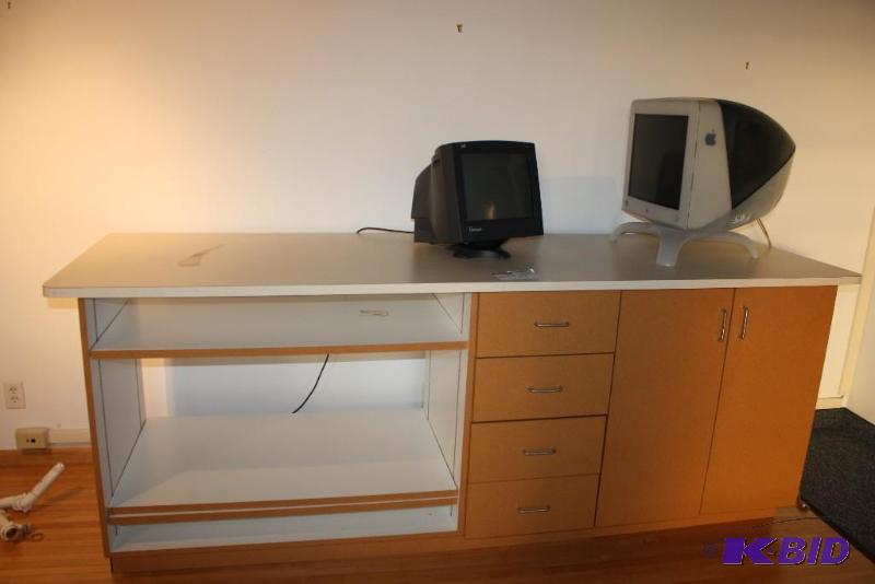 lot 1930 image: Office Table Including Contents Optiquest Computer Monitor Macintosh Computer Monitor And More.