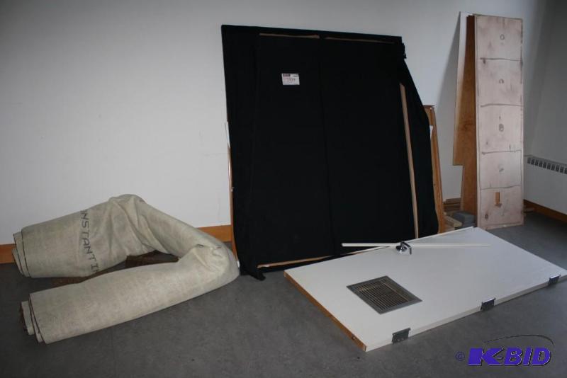 lot 1939 image: Wall Lot Including Tackboard Rolled-Up Carpet Door wVent And More.