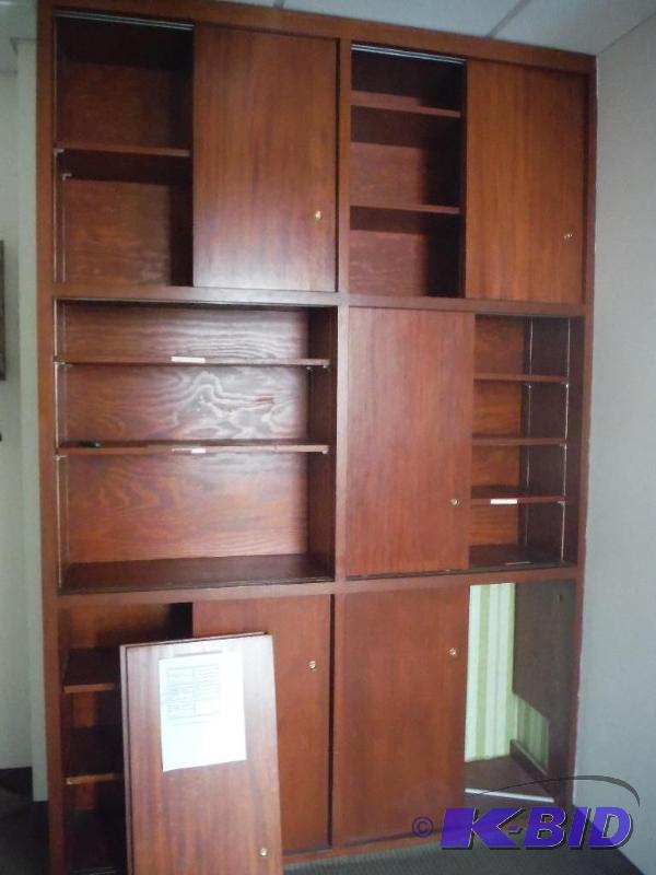 lot 1942 image: Wooden Shelving Unit Display Unit In Wall