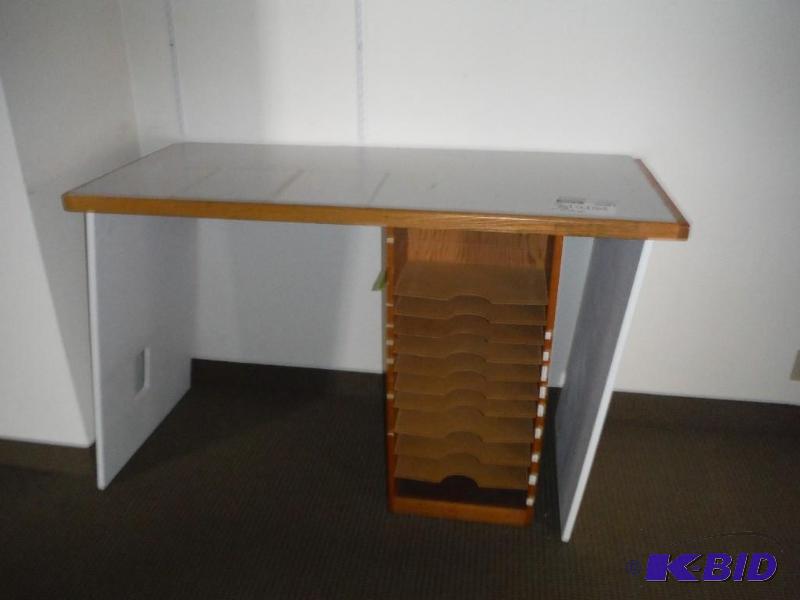 lot 1948 image: Wooden Table wPaper Filing Organizational Box