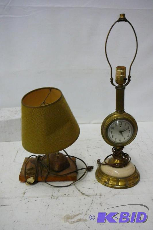 lot 19 image: Brass clock lamp and lamp...