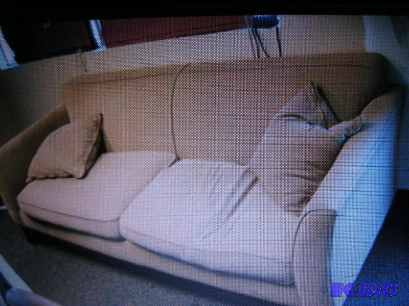 Pottery Barn Tan Canvas Style Couch Wood Legs...