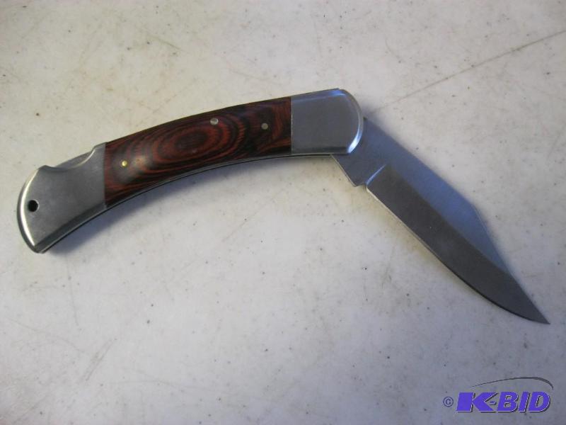 Large Wood And Metal Handle Pocket Knife 9 In...