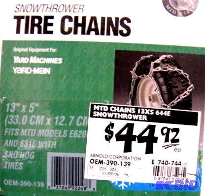 lot 120 image: Set of MTD Snow Thrower Tire Chains - 13"...