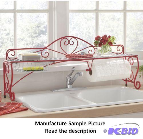 lot 142 image: Scrolled Hearts Over the Sink Shelf - Red Scr...