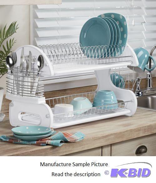 lot 166 image: Home Basics Two Tier Dish Drainer - White and...
