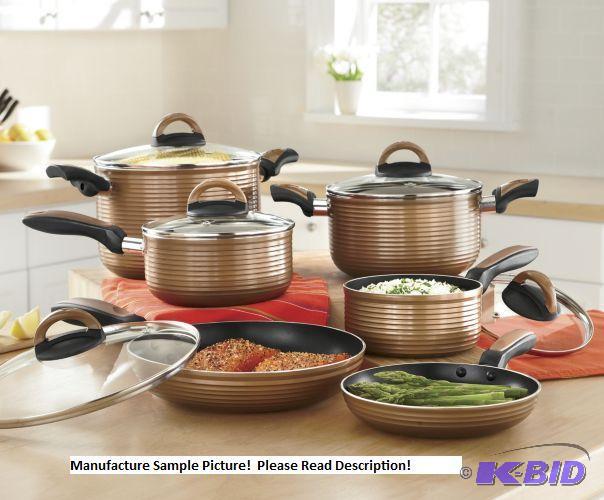 lot 212 image: 10 Black Piece Cookware Set(Gold Set Pictured...
