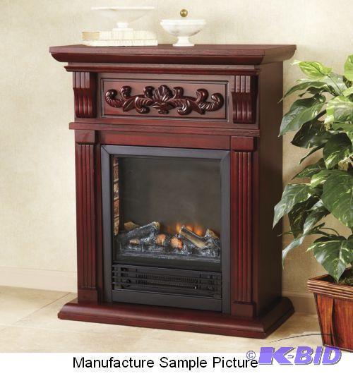 lot 213 image: Petite Cherry Finish Carved Fireplace with In...