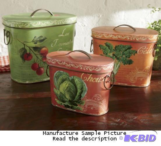 lot 32 image: Set of 3 French Country Tins -&nbspLidded ti...