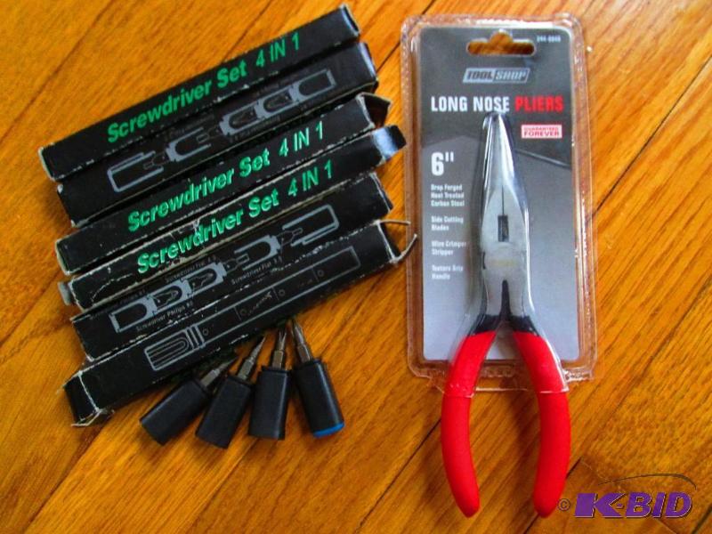 lot 66 image: 4 in 1 screw drivers and a long nose pliers...