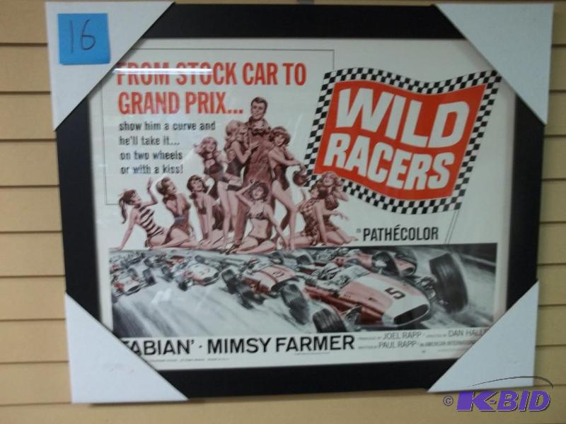 Wild Racers stock car B movie, framed, origin...