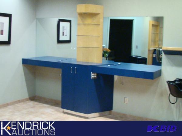 lot 21 image: Powered Custom Salon Double Styling Station with Shared Middle Unit