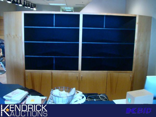 lot 34 image: Large Custom Made Birch Wood Shelving, and Cabinetry